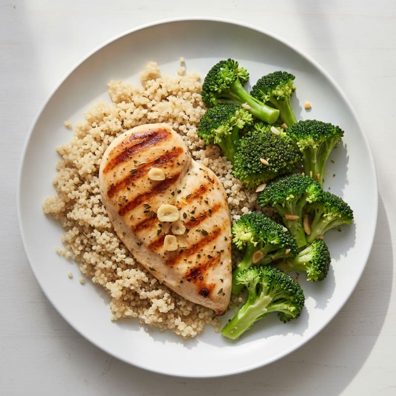 Grilled Chicken Breast with Quinoa and Steamed Broccoli