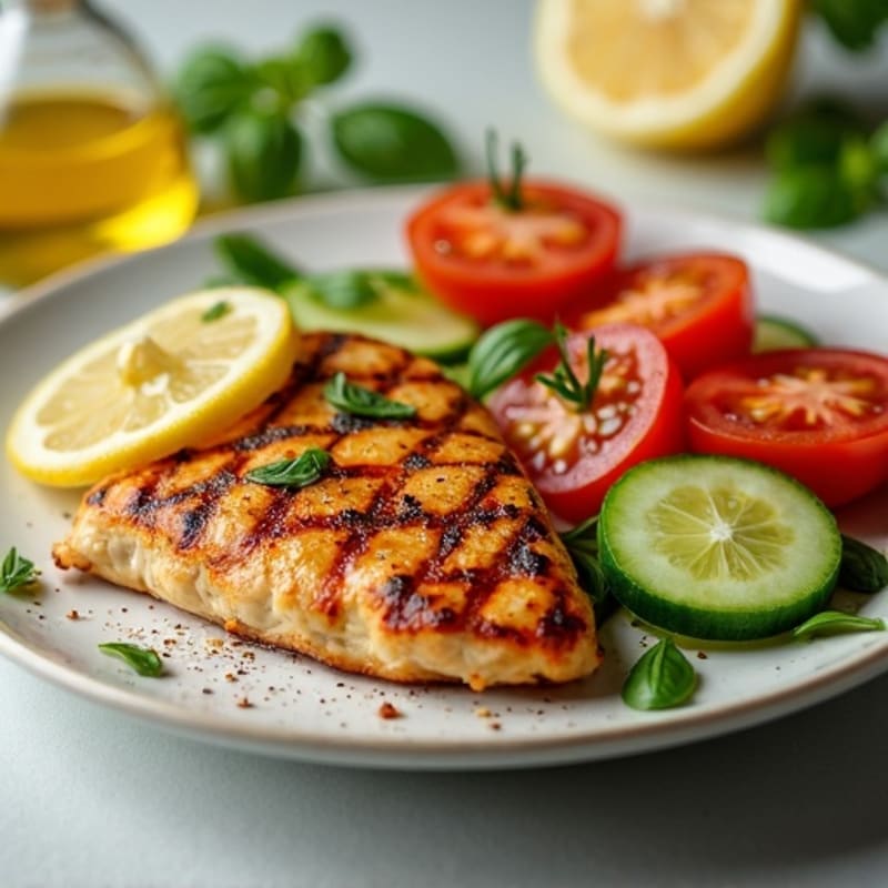 Grilled Chicken Breast with Fresh Tomato Cucumber Salad