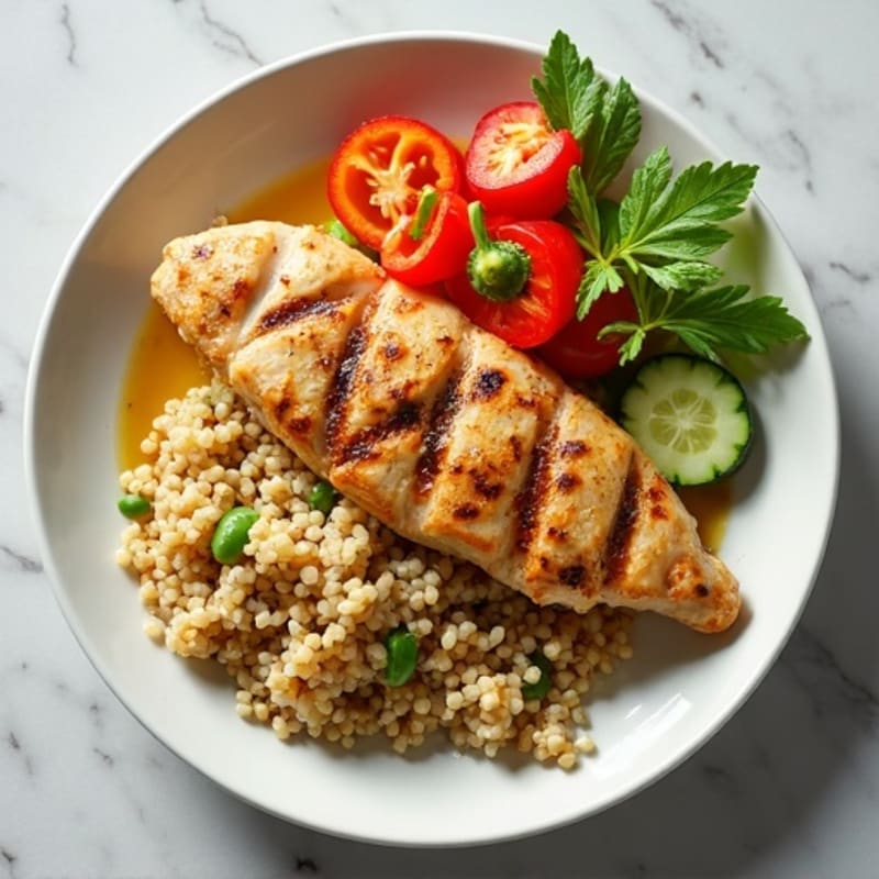 Grilled Chicken Breast with Quinoa and Crunchy Vegetable Salad