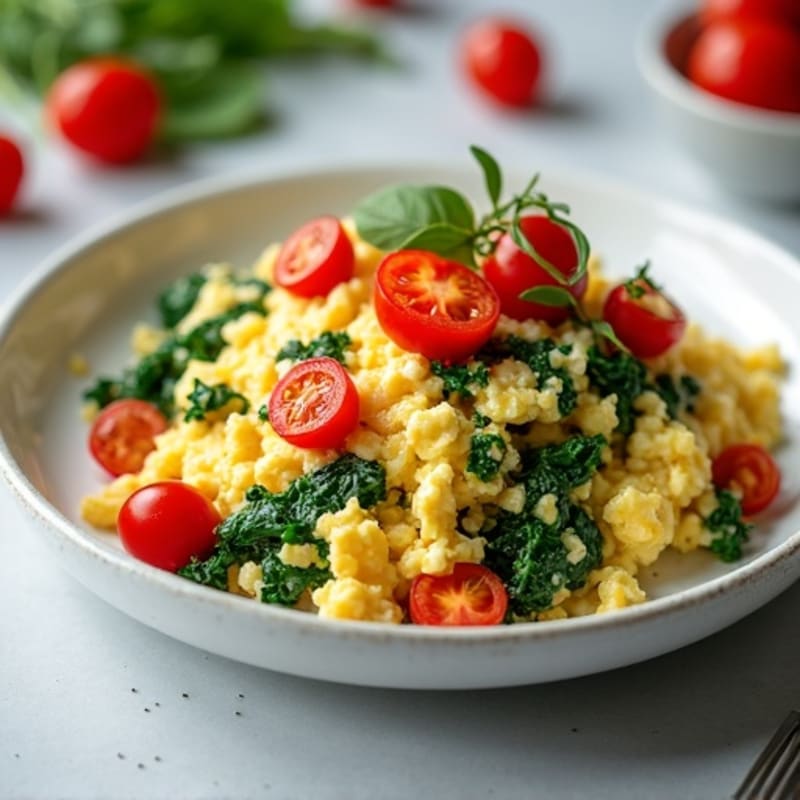 Egg White and Cottage Cheese Scramble with Spinach and Cherry Tomatoes