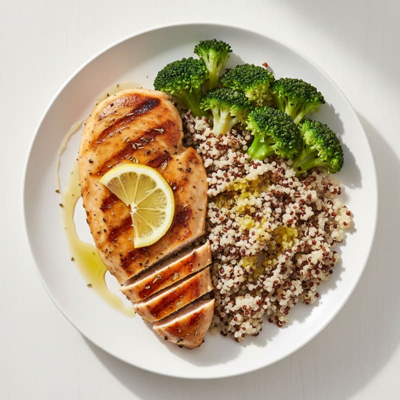 Grilled Chicken Breast with Quinoa and Steamed Broccoli