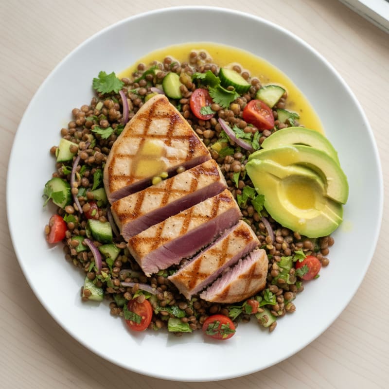 Grilled Tuna Steak with Herbed Lentil Salad