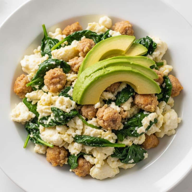 Egg White and Turkey Sausage Scramble with Spinach