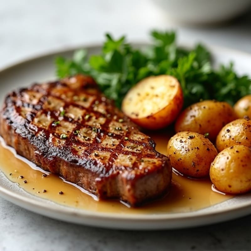 Pan-Seared Garlic Butter Steak with Crispy Roasted Potatoes