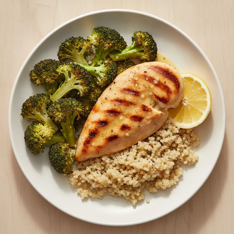 Grilled Chicken Breast with Roasted Broccoli and Quinoa