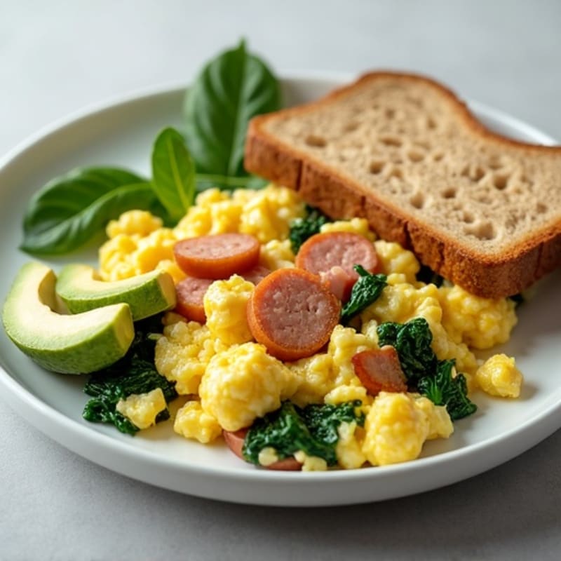 Egg White Scramble with Turkey Sausage and Spinach