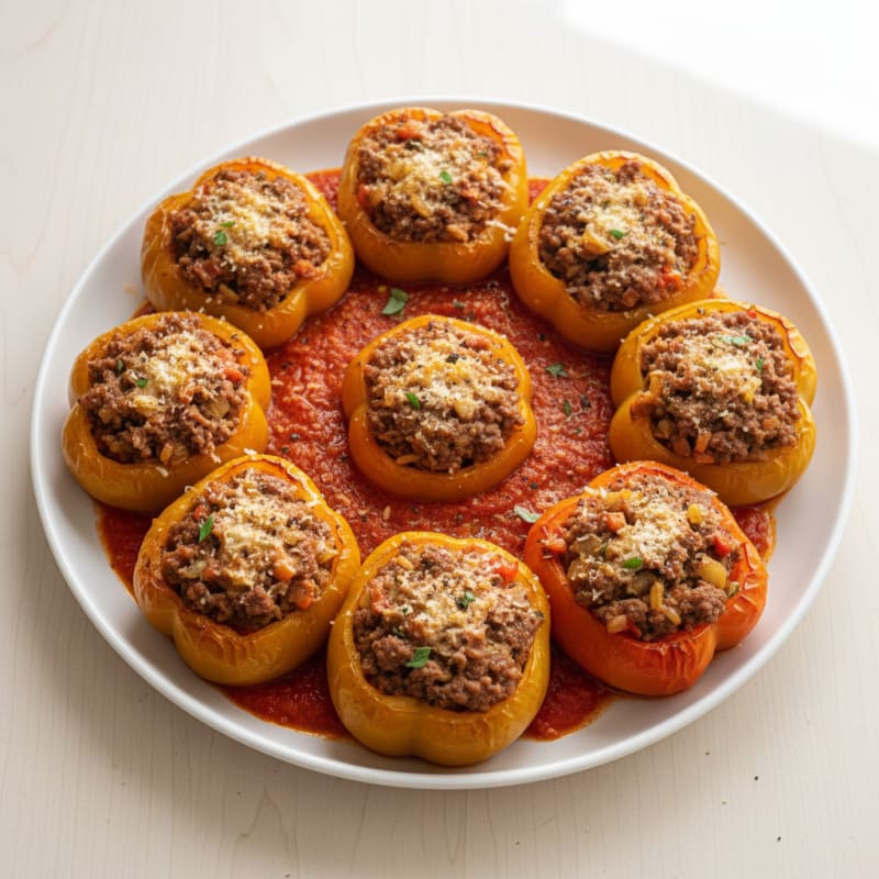 Golden Beef and Rice Stuffed Peppers