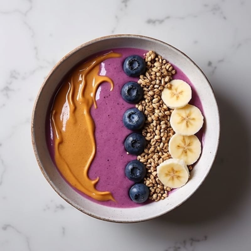 Silky Tofu Protein Smoothie Bowl with Almond Butter and Hemp Seeds