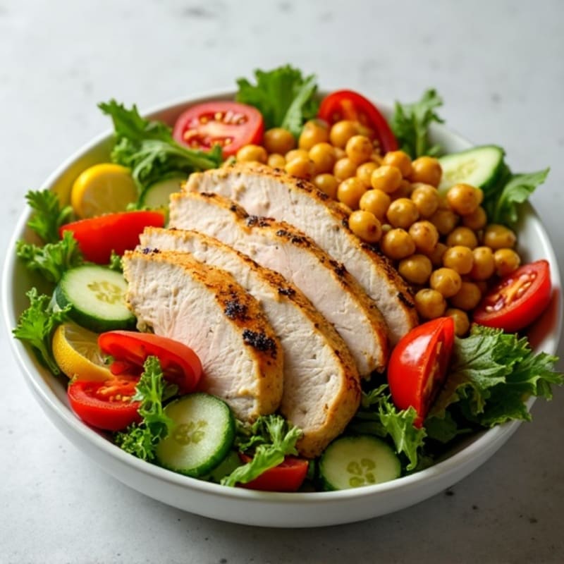 Grilled Turkey Breast Salad with Crunchy Chickpeas and Lemon-Tahini Dressing