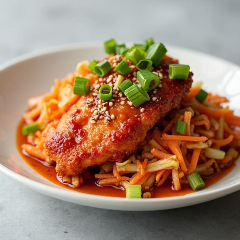 Crispy Gochujang Chicken with Fresh Kimchi Slaw