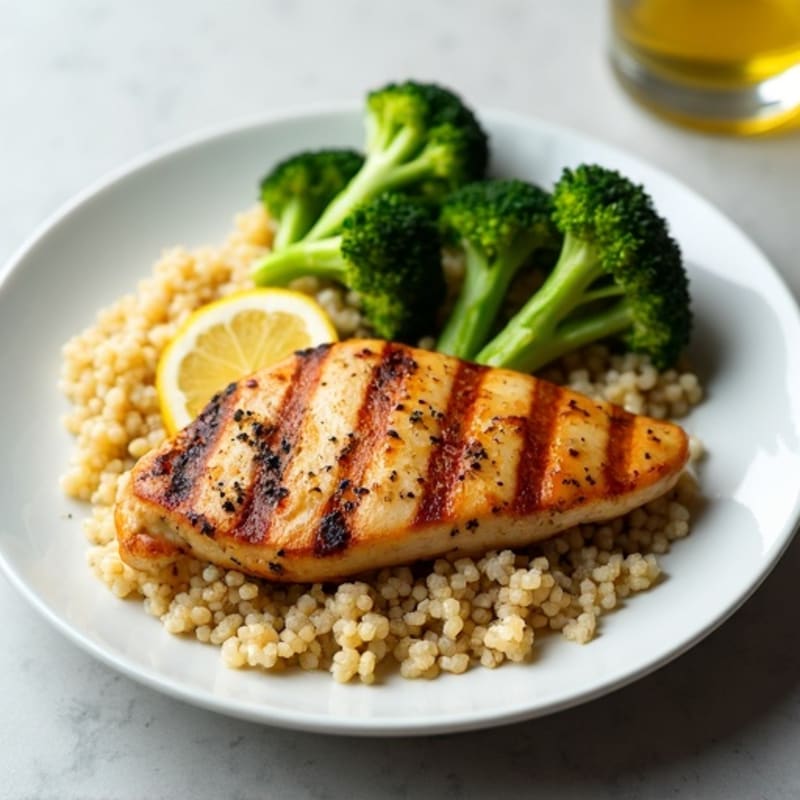 Grilled Chicken Breast with Quinoa and Roasted Broccoli