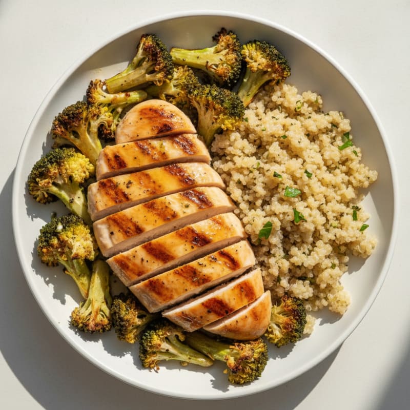 Grilled Chicken Breast with Roasted Broccoli and Quinoa