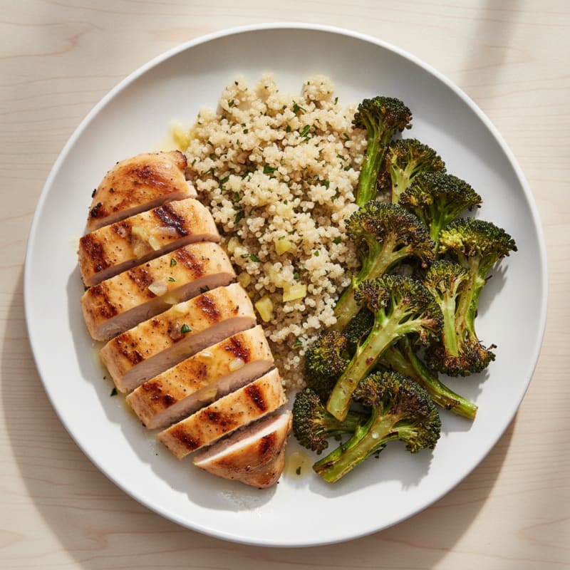 Grilled Chicken Breast with Quinoa and Roasted Broccoli
