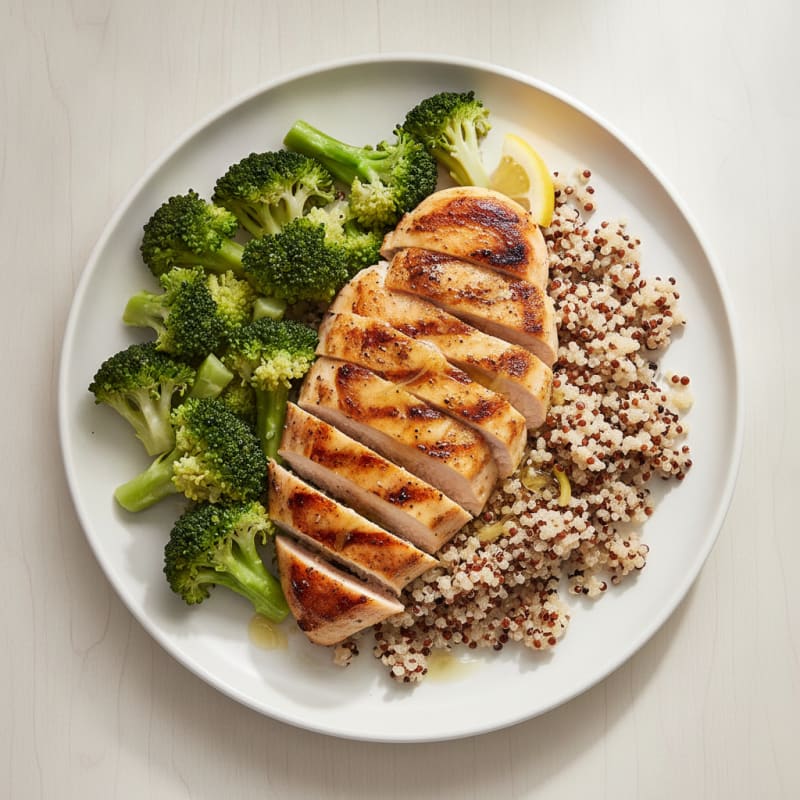 Grilled Chicken Breast with Quinoa and Steamed Broccoli