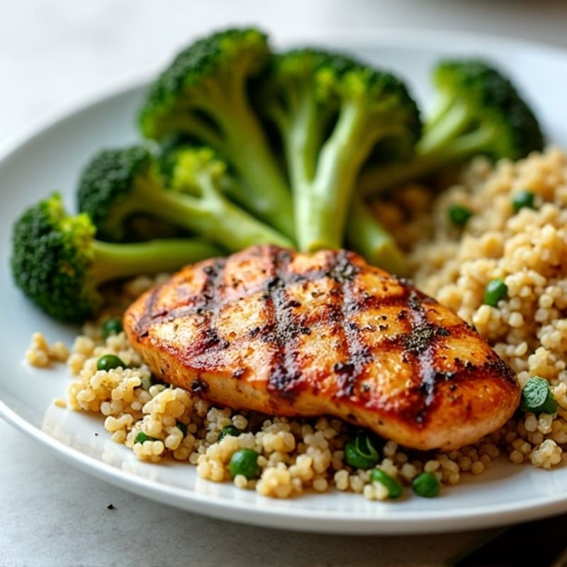 Grilled Chicken Breast with Quinoa and Roasted Broccoli
