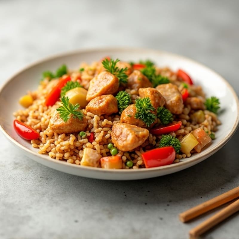 Healthy Chicken Stir-Fry with Brown Rice and Crisp Vegetables