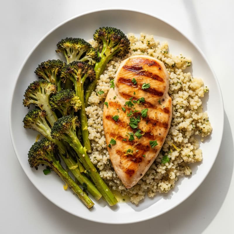 Grilled Chicken Breast with Quinoa and Roasted Broccoli