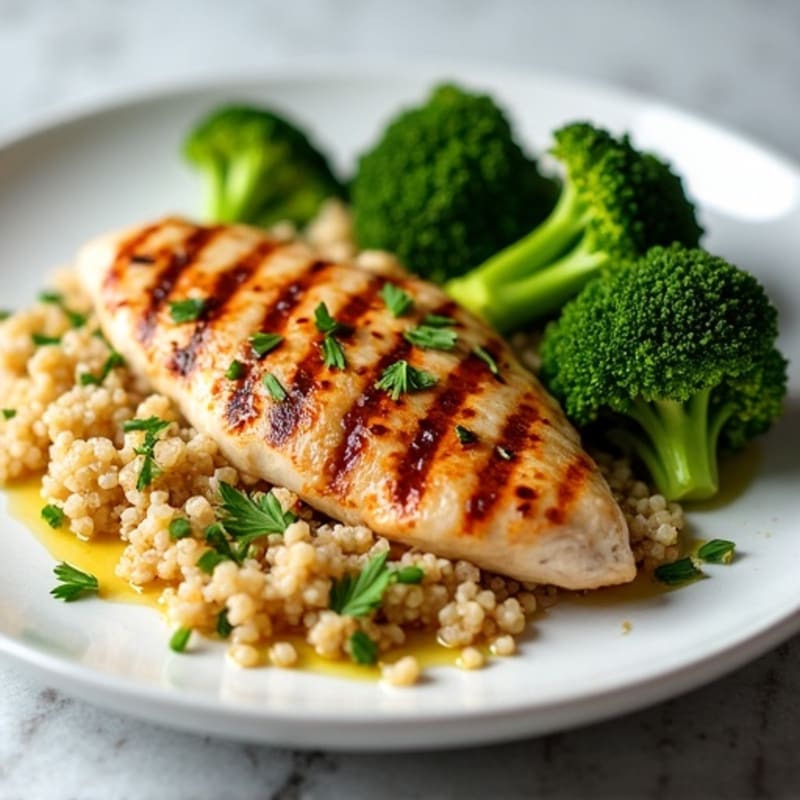 Grilled Chicken Breast with Quinoa and Roasted Broccoli