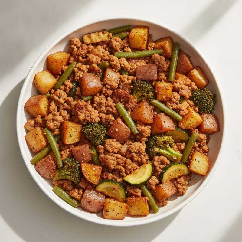 Chicken and Beef Skillet with Roasted Vegetables