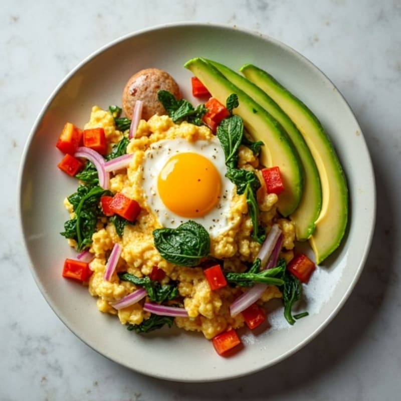 Egg White Veggie Scramble with Turkey Sausage