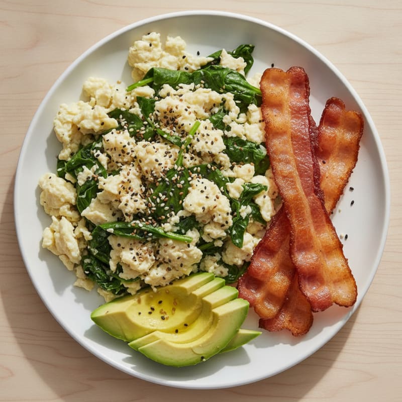 Egg White Spinach Scramble with Turkey Bacon