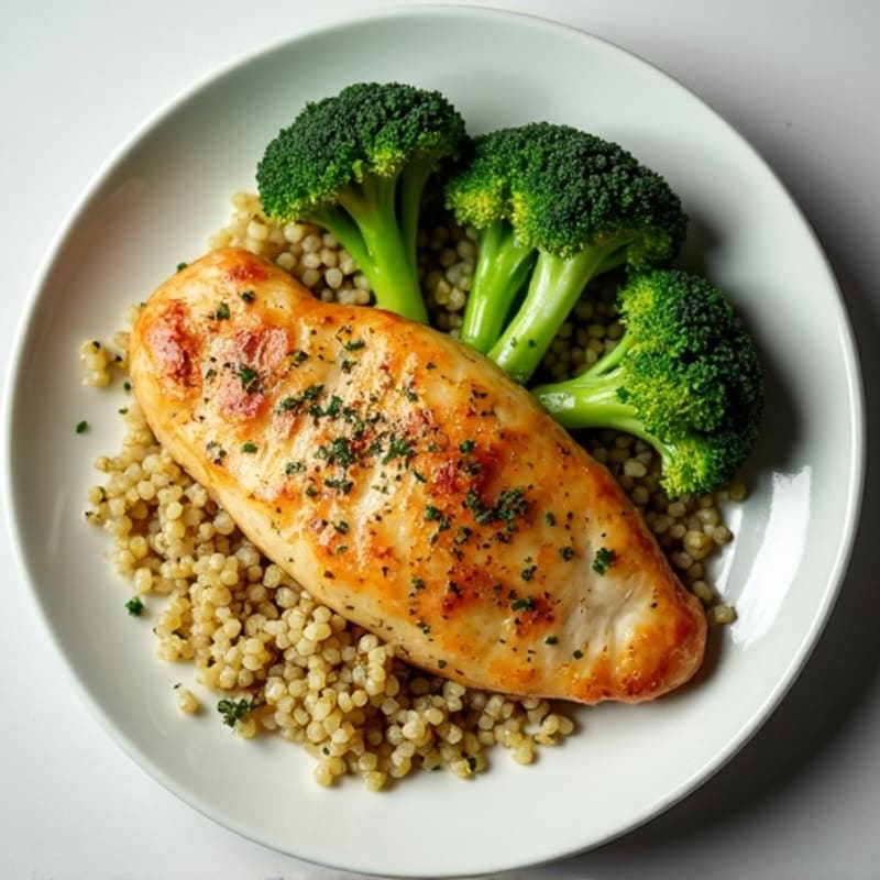 Herb-Roasted Chicken Breast with Steamed Broccoli and Quinoa