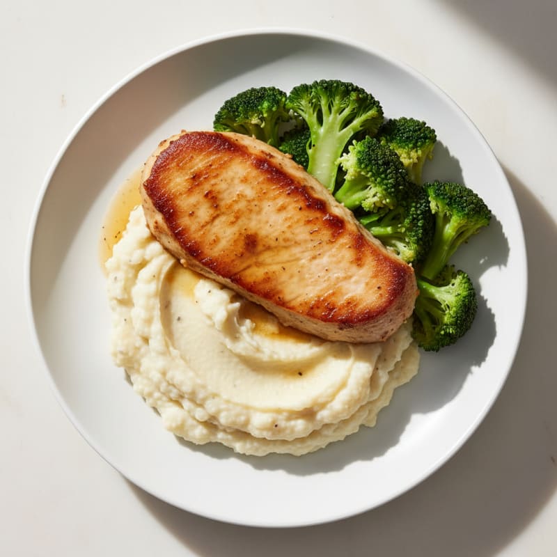 Seared Turkey Breast with Steamed Broccoli and Cauliflower Mash