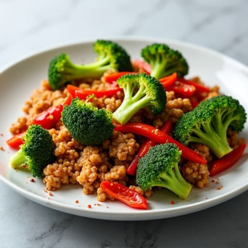 Spicy Ground Chicken and Crispy Broccoli Stir-Fry