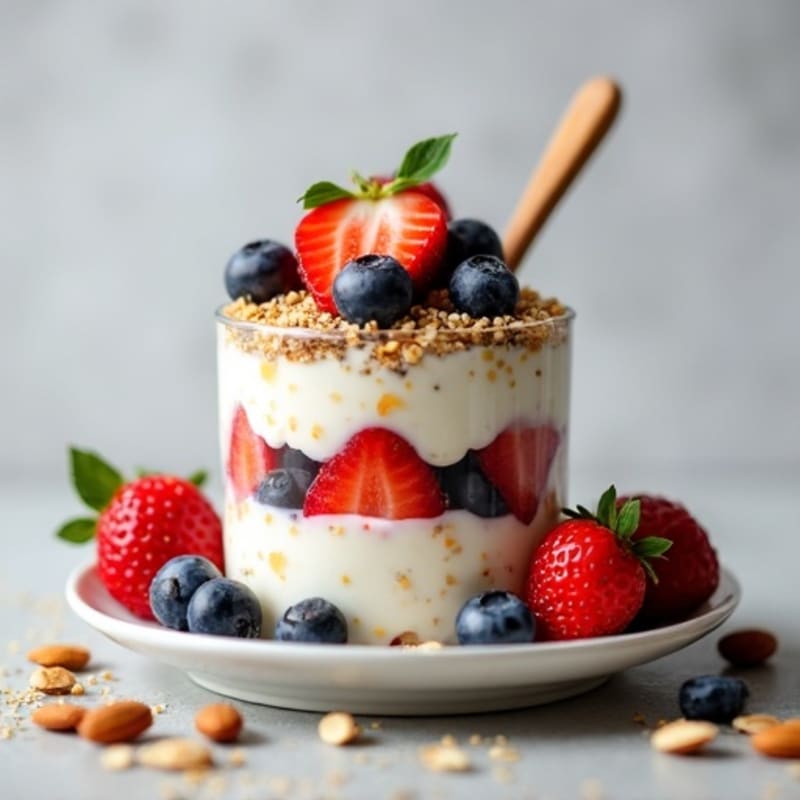 Cottage Cheese Berry Parfait with Almond Crunch