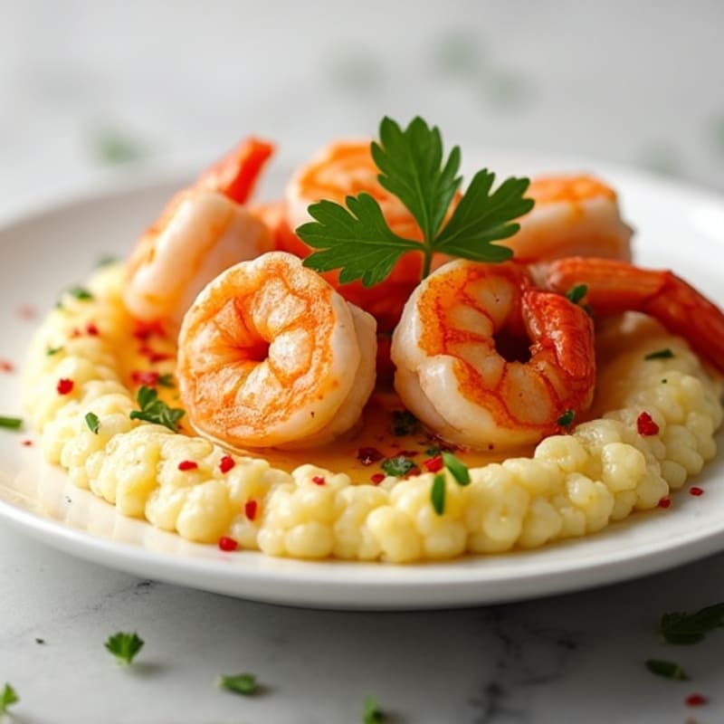 Creamy Cauliflower Grits with Spicy Garlic Shrimp