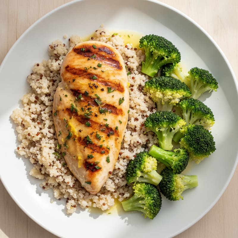 Grilled Chicken Breast with Quinoa and Steamed Broccoli