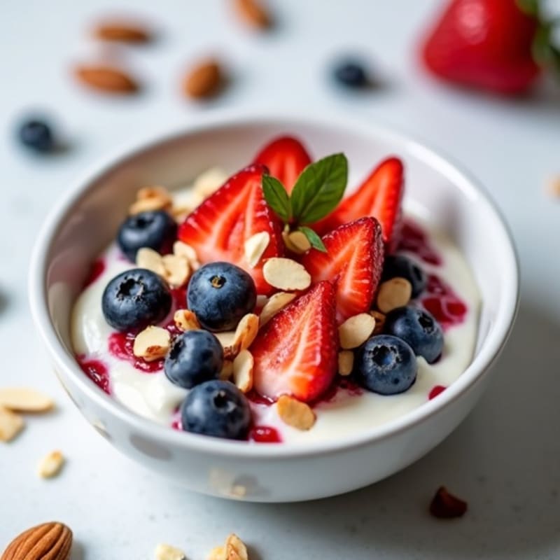 Creamy Greek Yogurt with Fresh Berries and Crunchy Almonds