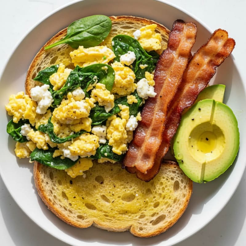 Cottage Cheese Scramble with Spinach and Turkey Bacon
