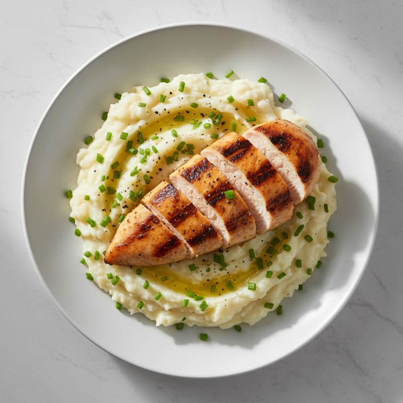 Buttery Garlic Mashed Potatoes with Grilled Chicken