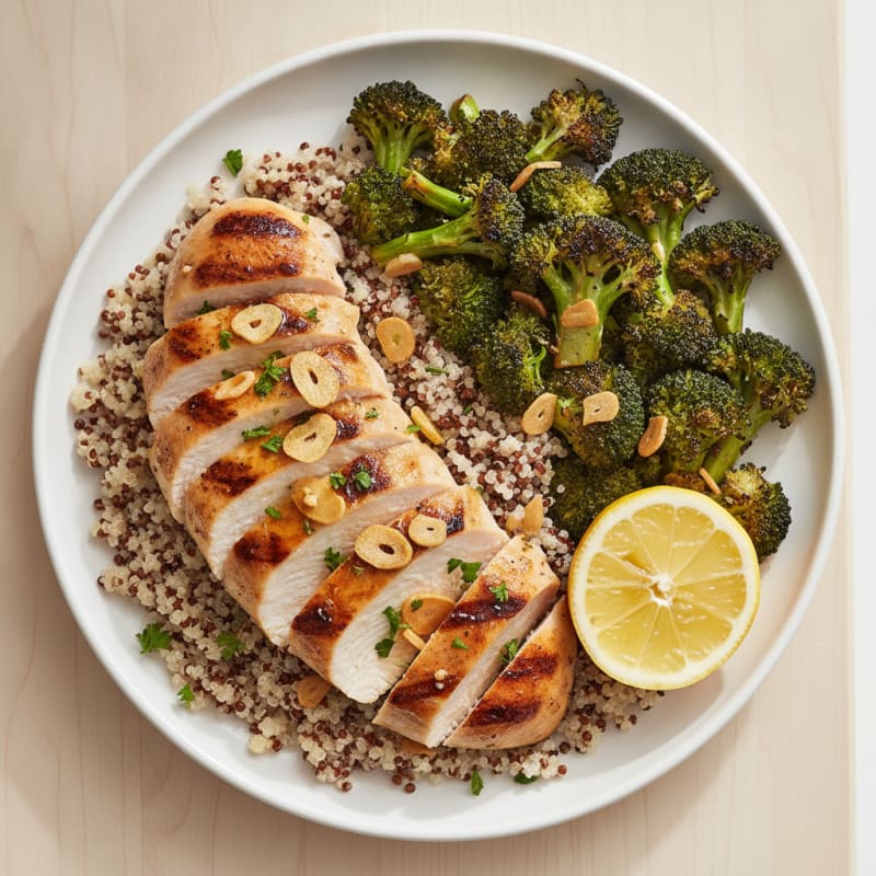 Grilled Chicken Breast with Quinoa and Roasted Broccoli