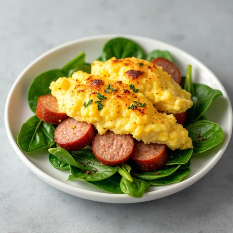 Egg White Scramble with Turkey Sausage and Spinach