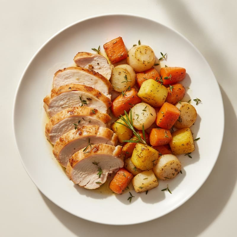 Herb-Roasted Turkey Breast with Garlic Roasted Root Vegetables