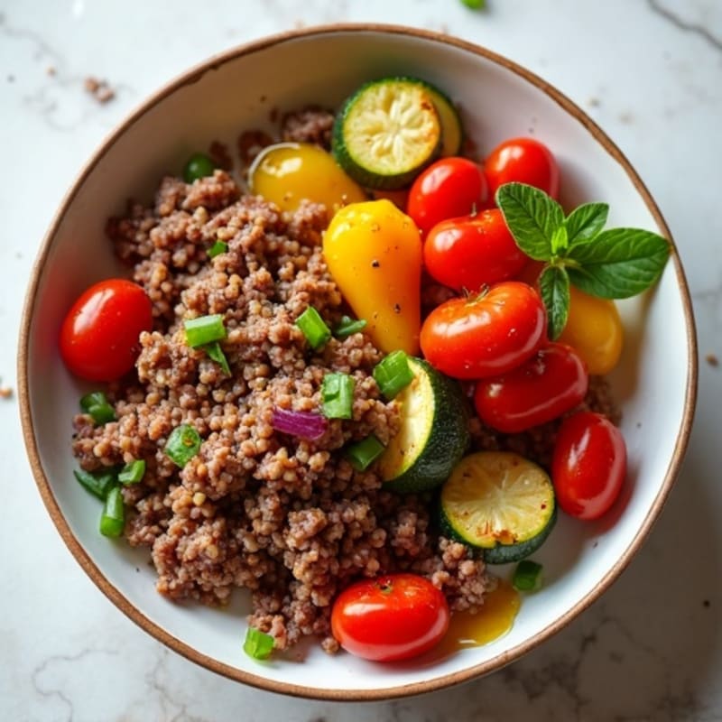 Lean Ground Beef and Roasted Vegetable Bowl