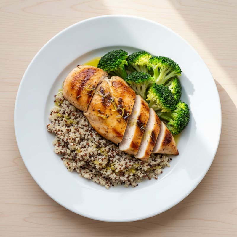 Grilled Chicken Breast with Quinoa and Steamed Broccoli