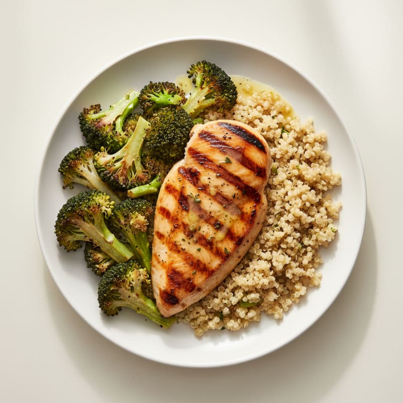 Grilled Chicken Breast with Roasted Broccoli and Quinoa