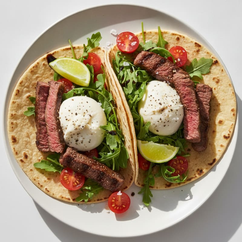 Pan-Seared Steak and Burrata Tacos