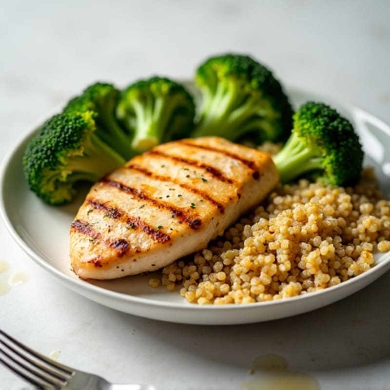 Grilled Chicken Breast with Roasted Broccoli and Quinoa