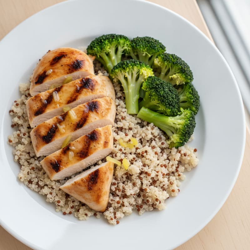 Grilled Chicken Breast with Quinoa and Steamed Broccoli