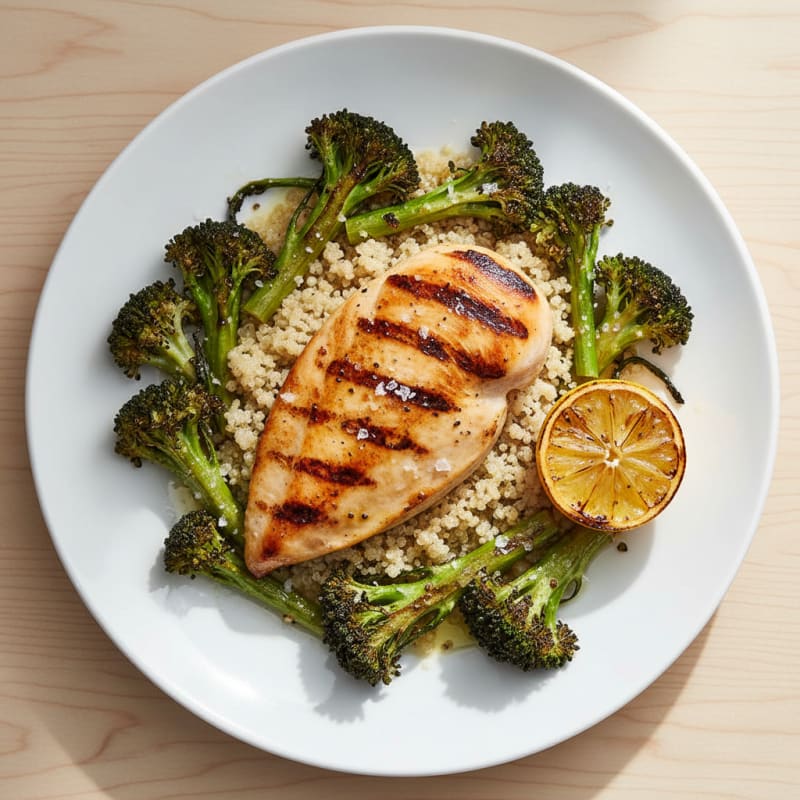 Grilled Chicken Breast with Quinoa and Roasted Broccoli