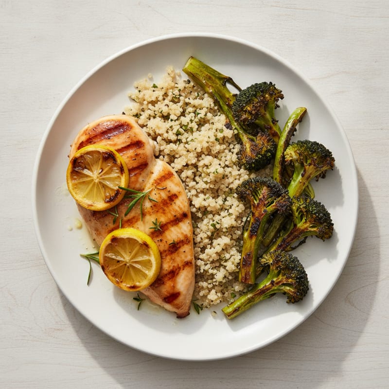 Grilled Chicken Breast with Roasted Broccoli and Quinoa