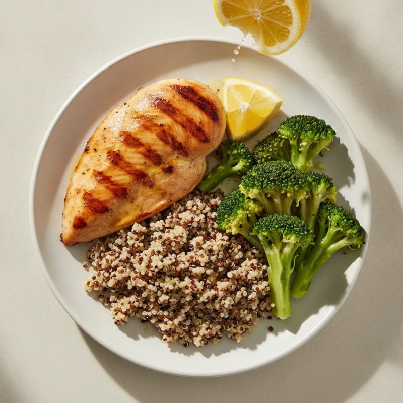 Grilled Chicken Breast with Quinoa and Steamed Broccoli
