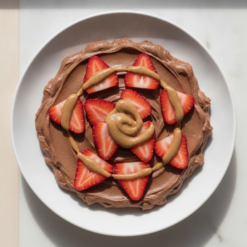 Silky Chocolate Protein Pudding with Sliced Strawberries