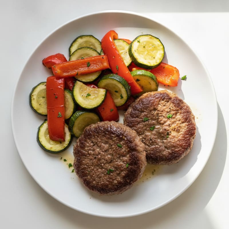 Savory Beef Burger Patties with Roasted Vegetables