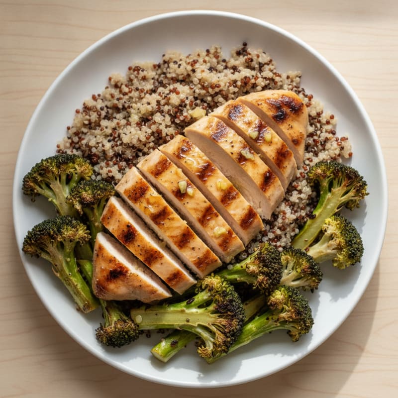 Grilled Chicken Breast with Quinoa and Roasted Broccoli