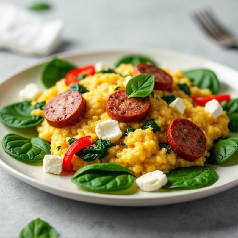 Egg White and Spinach Scramble with Turkey Sausage